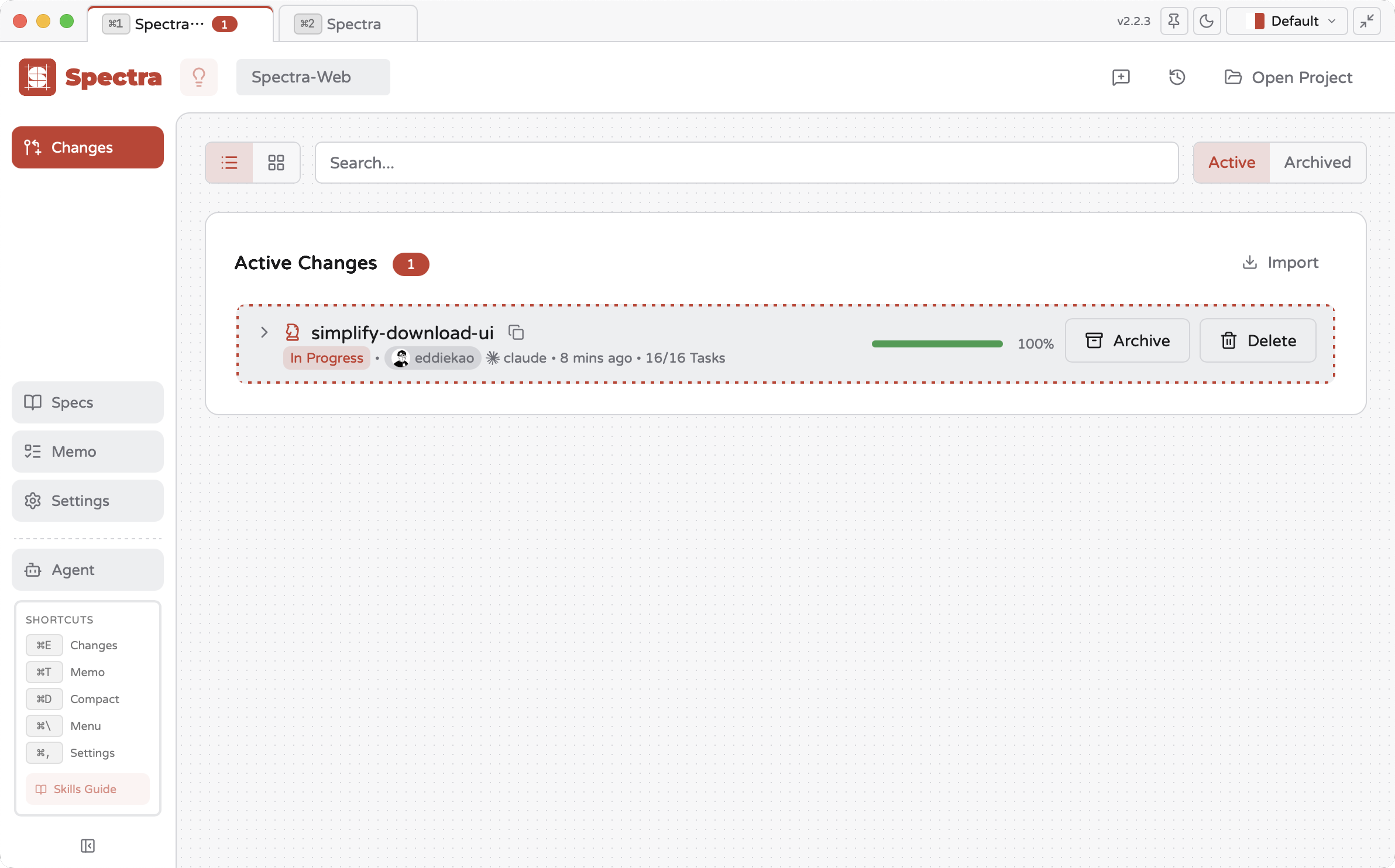 Spectra app interface